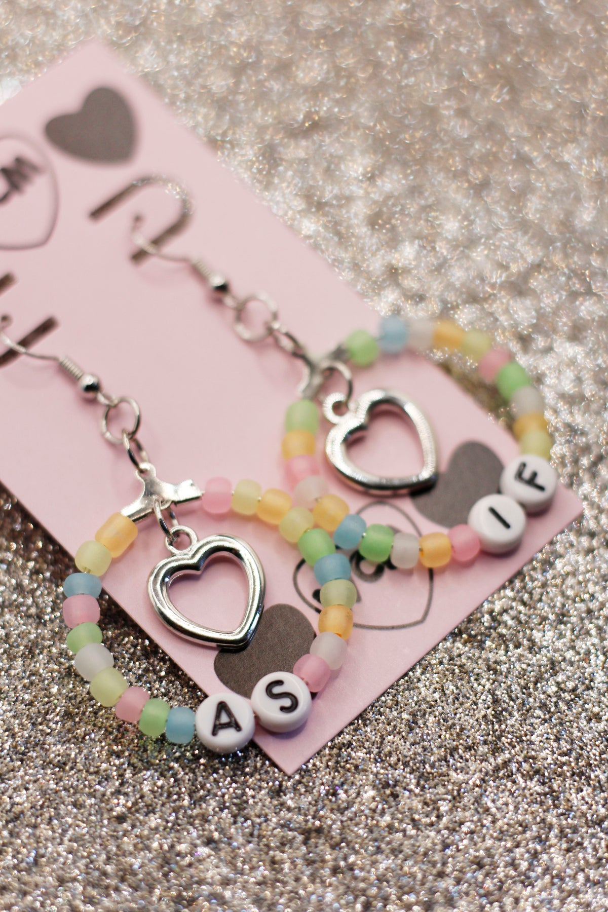 As If Letter Glow-in-the-Dark Beaded Hoop Earrings
