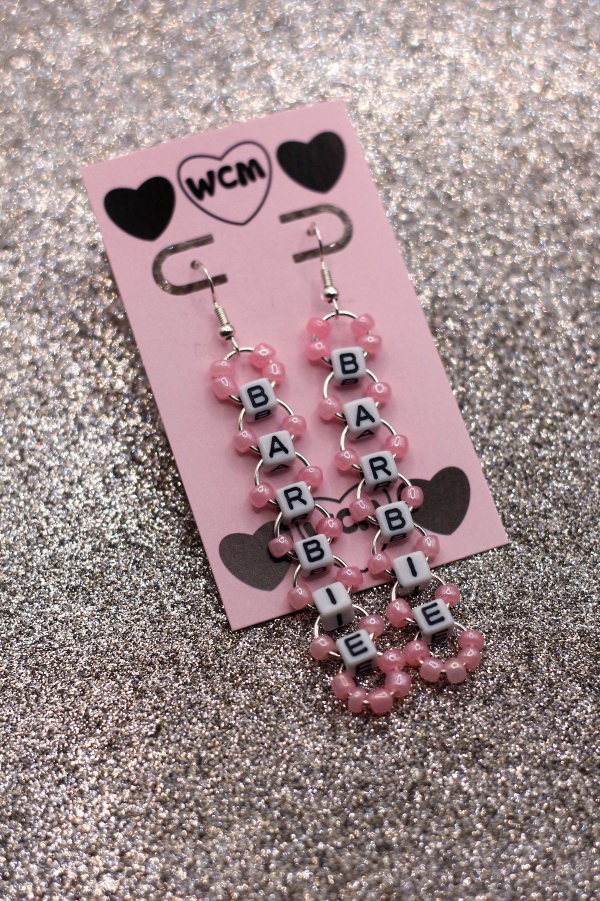 Barbie Letter Bead Earrings - Pastel Pink