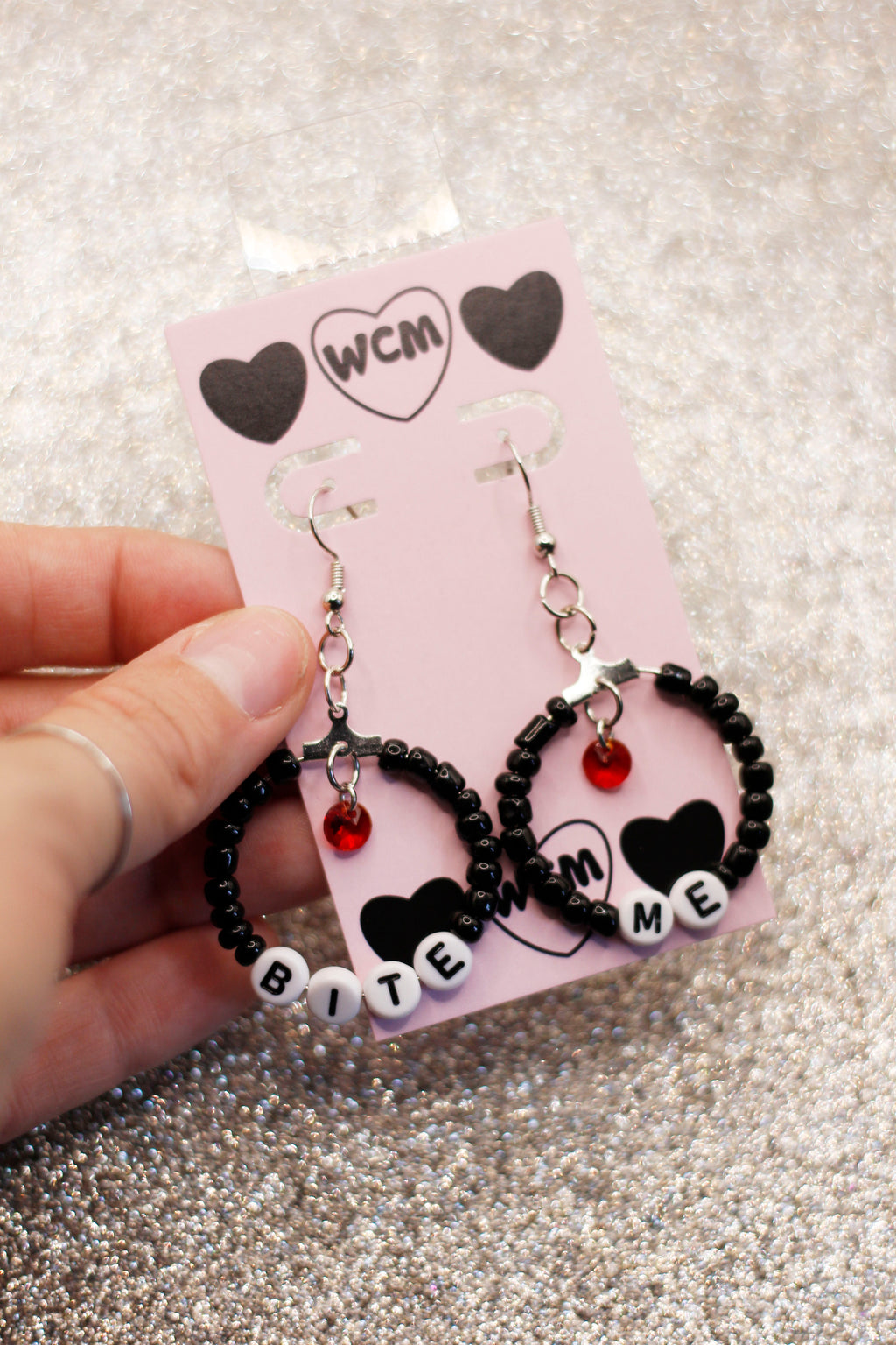 Bite Me Vampire Letter Beaded Hoop Earrings