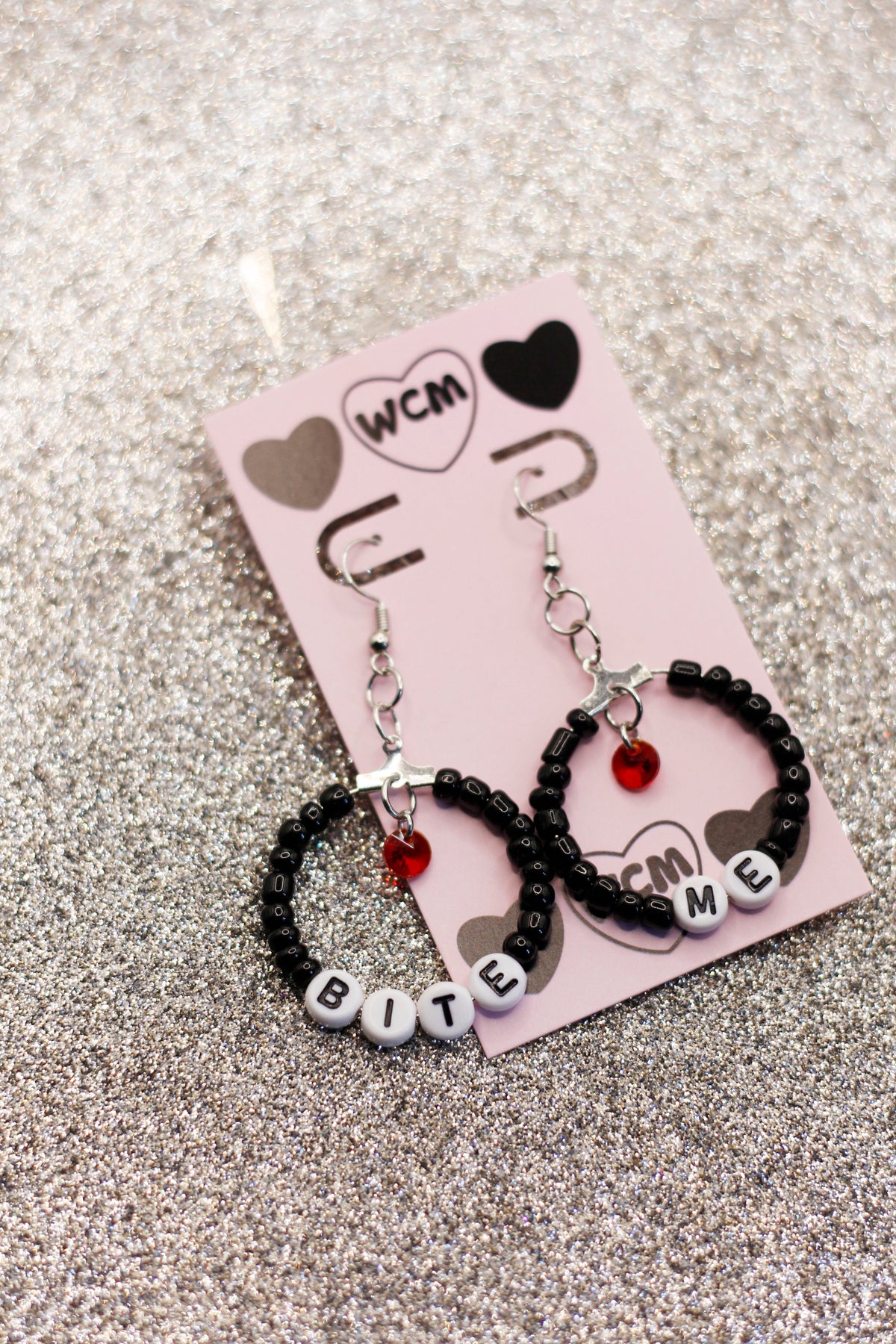 Bite Me Vampire Letter Beaded Hoop Earrings