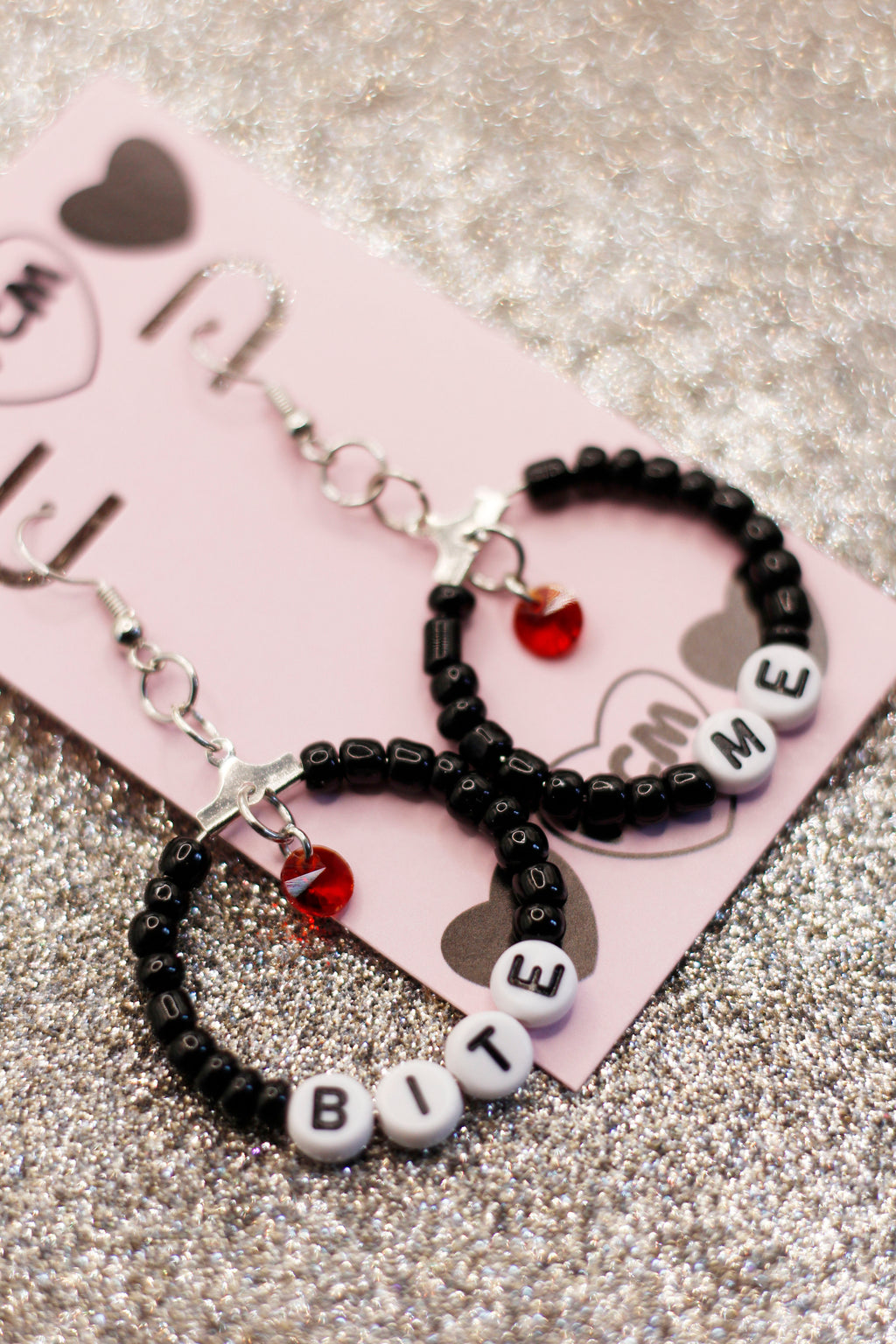 Bite Me Vampire Letter Beaded Hoop Earrings