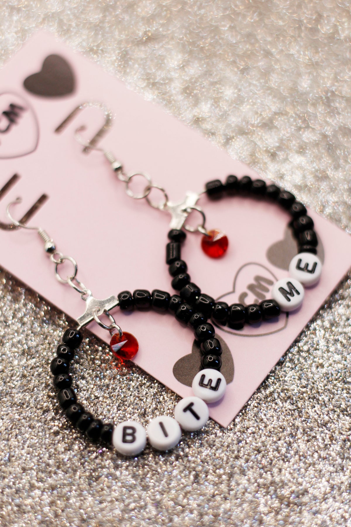 Bite Me Vampire Letter Beaded Hoop Earrings