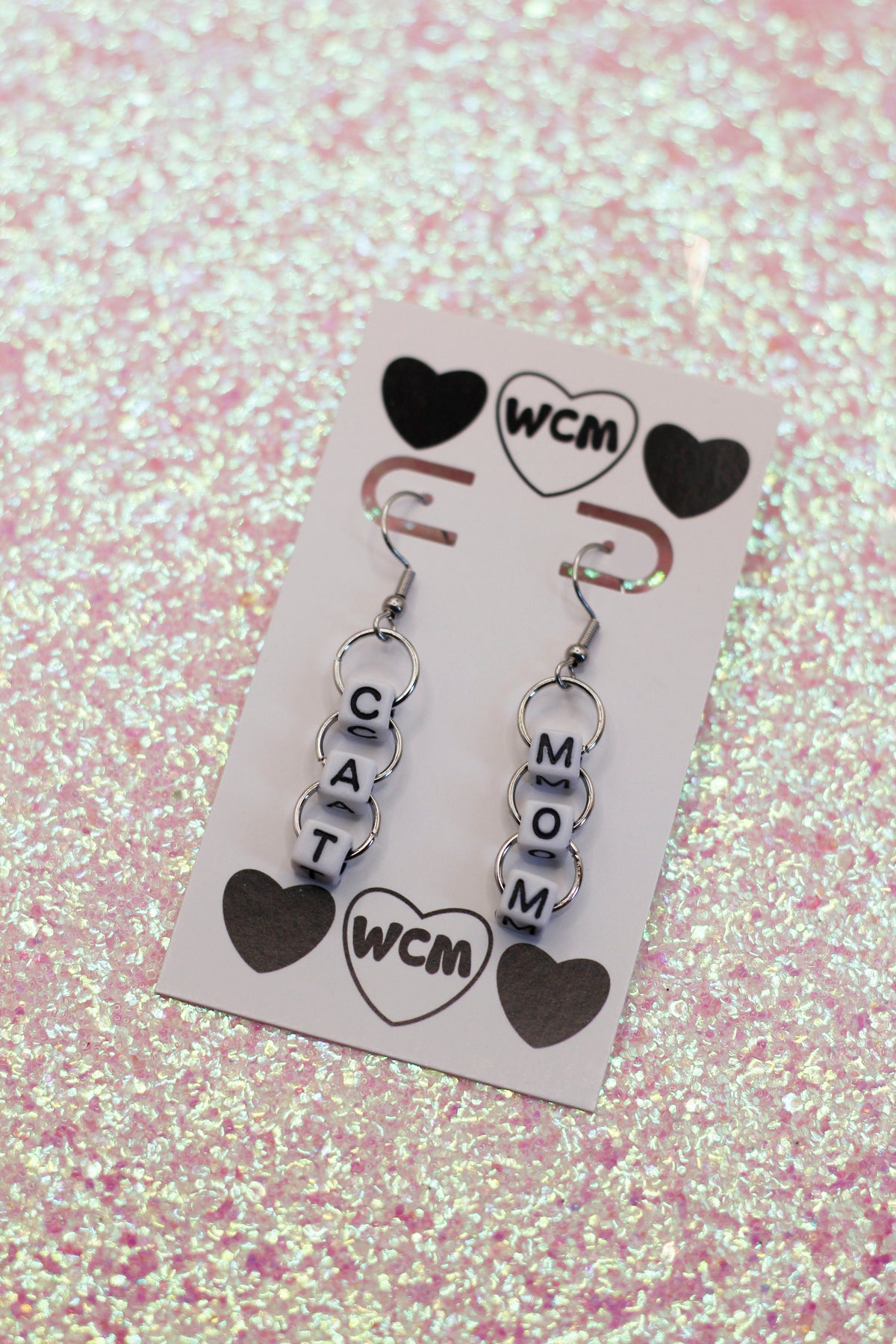 Cat Mom Letter Bead Earrings