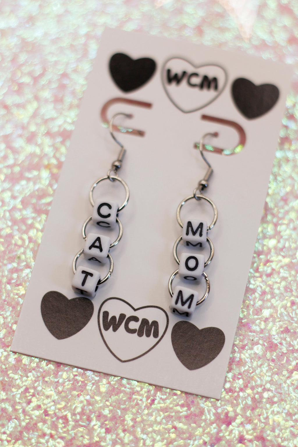 Cat Mom Letter Bead Earrings