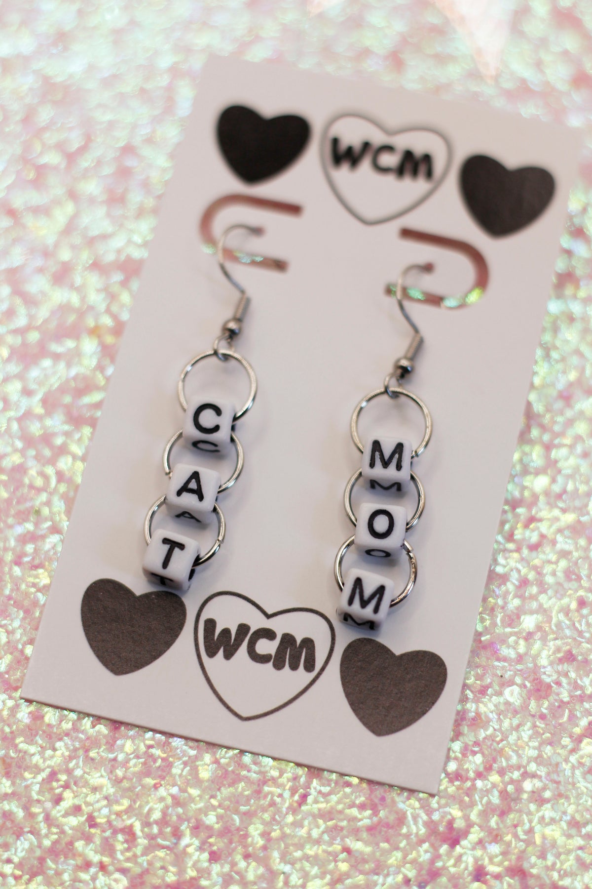 Cat Mom Letter Bead Earrings