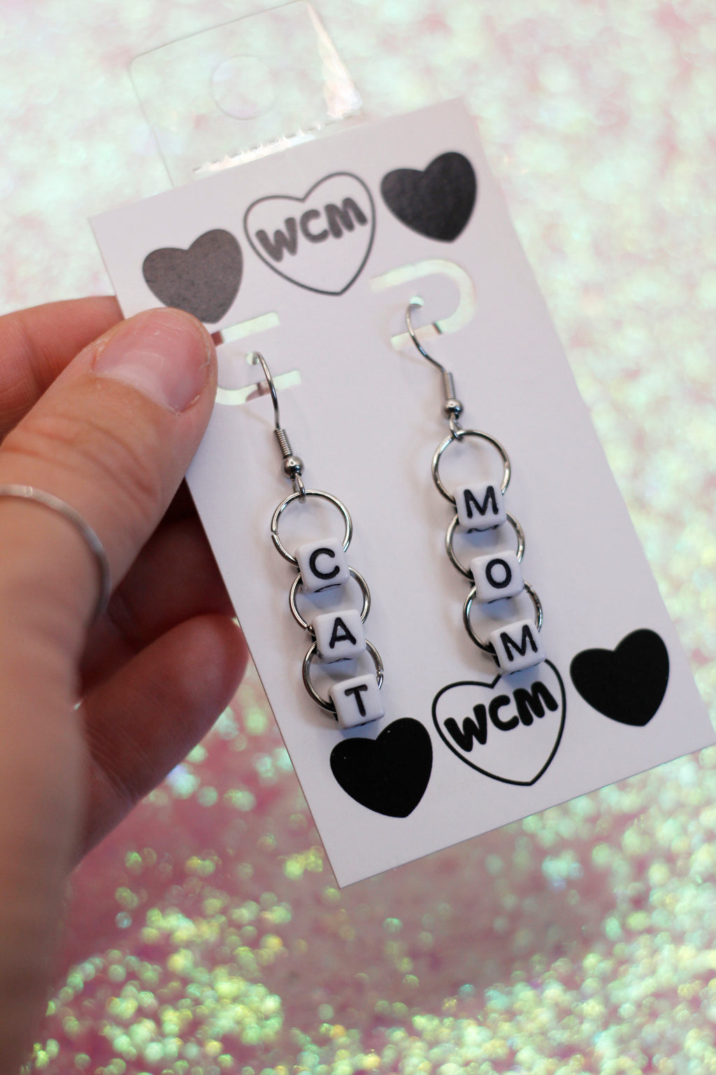 Cat Mom Letter Bead Earrings