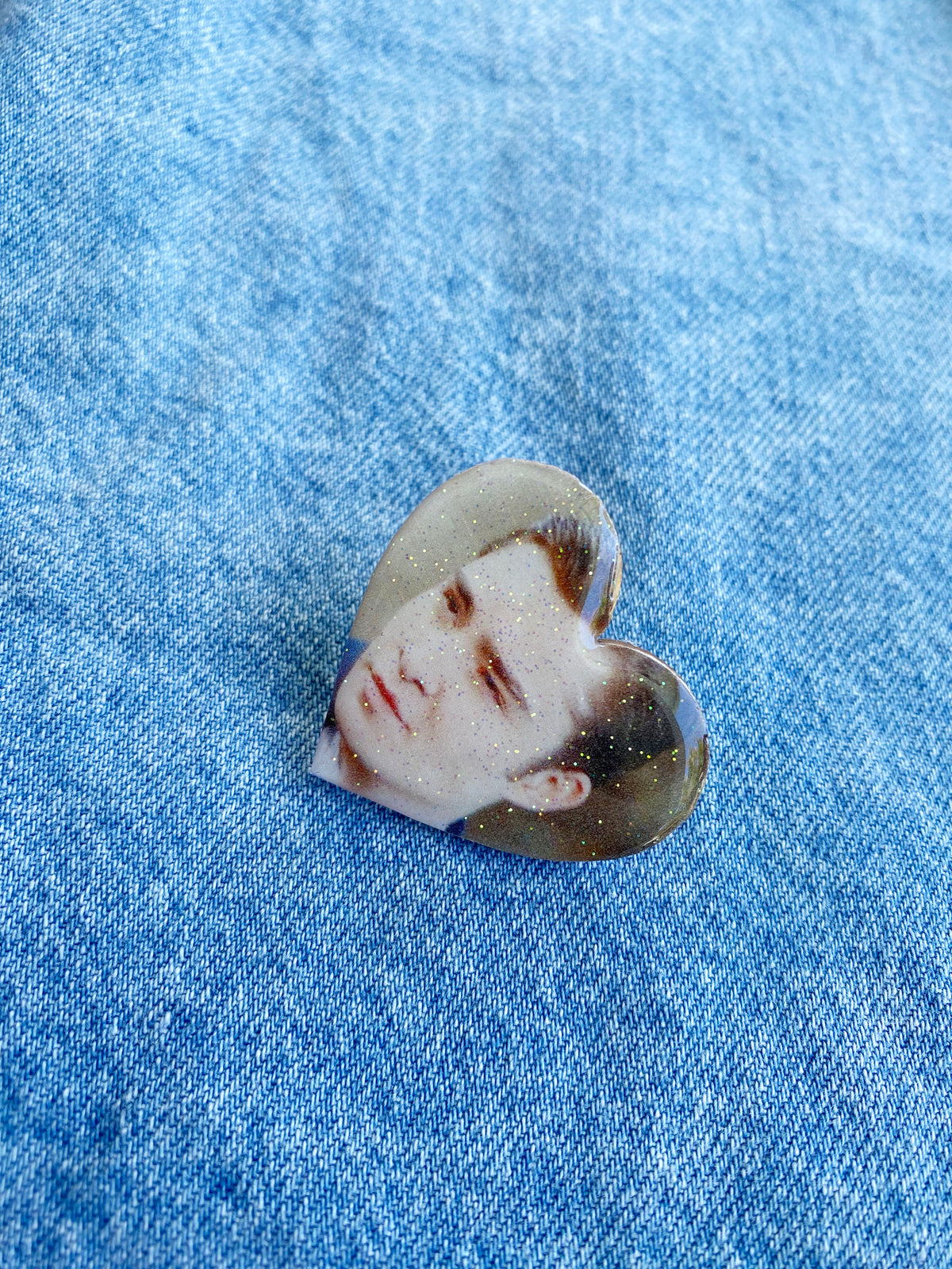 Chuck Heart Glitter Resin Wood Pin