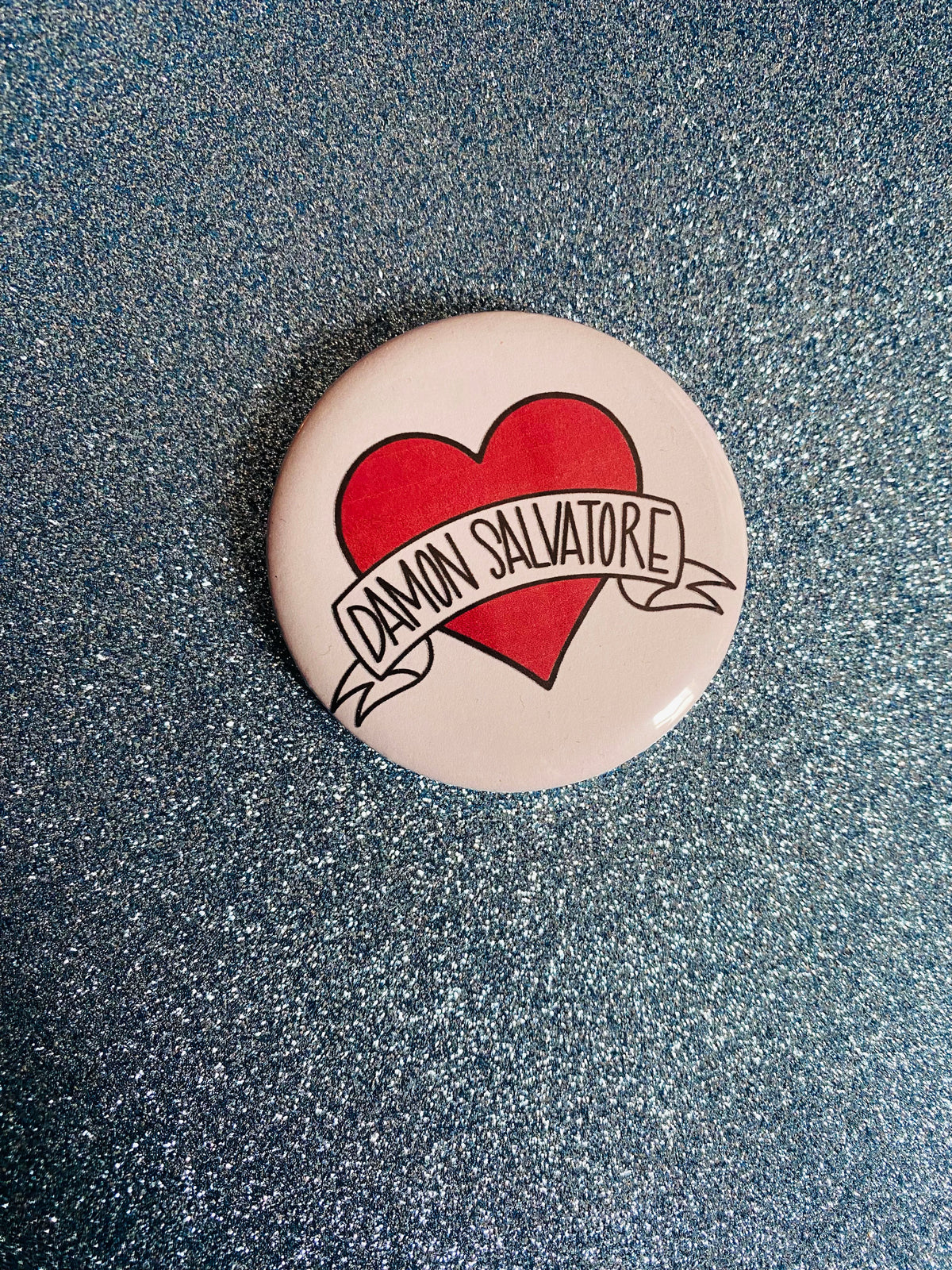 Damon Salvatore Red Heart 2 Inch Button Pin