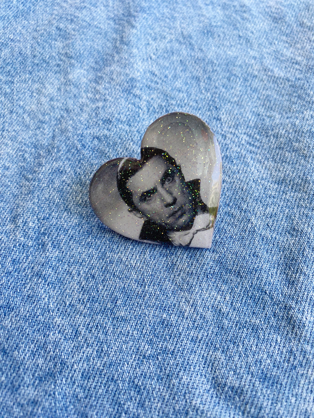Dracula Heart Glitter Resin Wood Pin