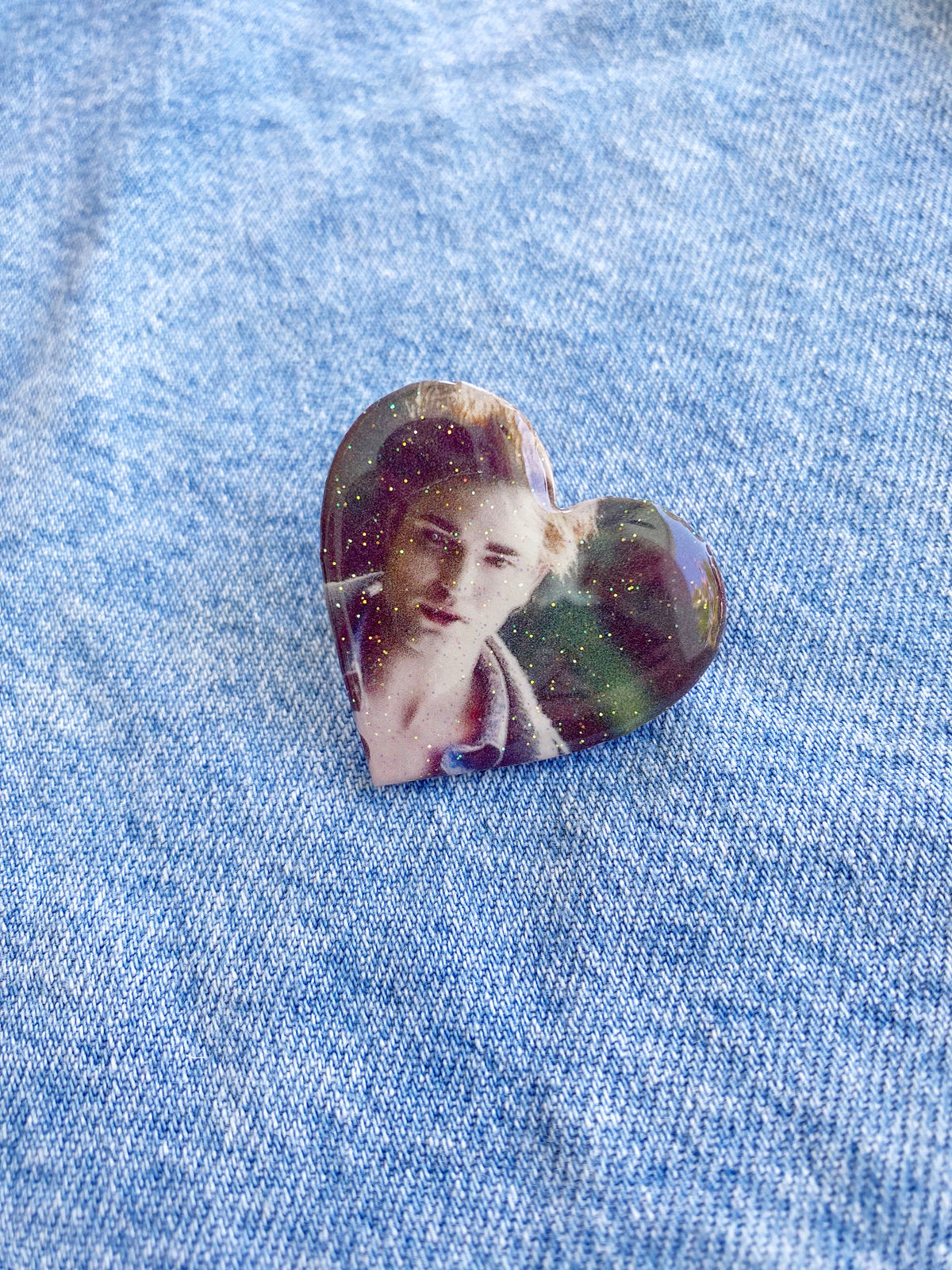 Edward Heart Glitter Resin Wood Pin