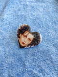 Scissorhands Heart Glitter Resin Wood Pin