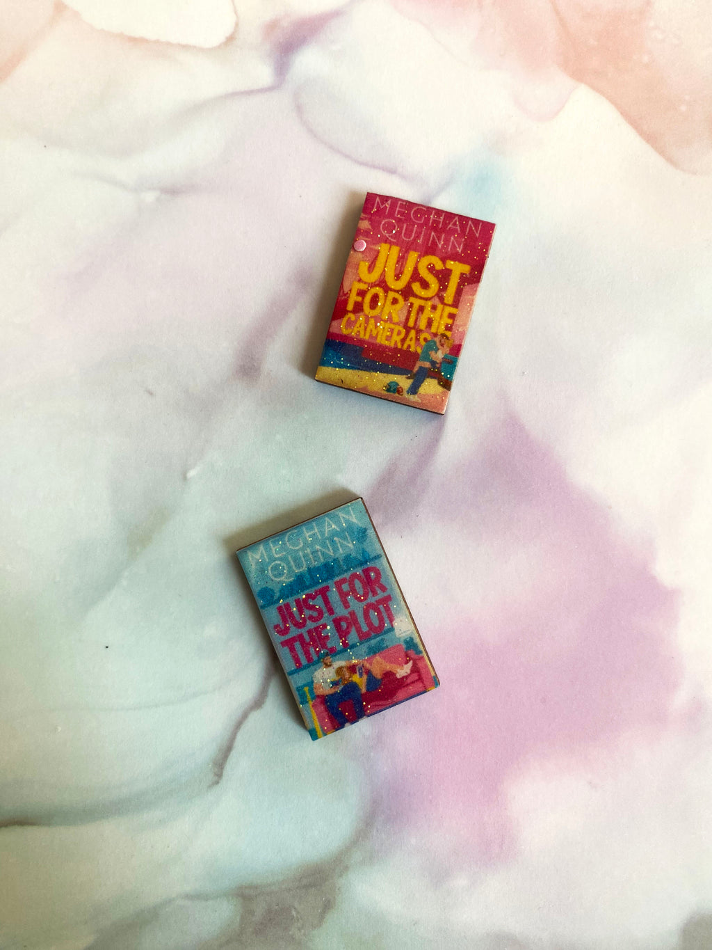 Custom Book Cover Glitter Resin Wood Pin