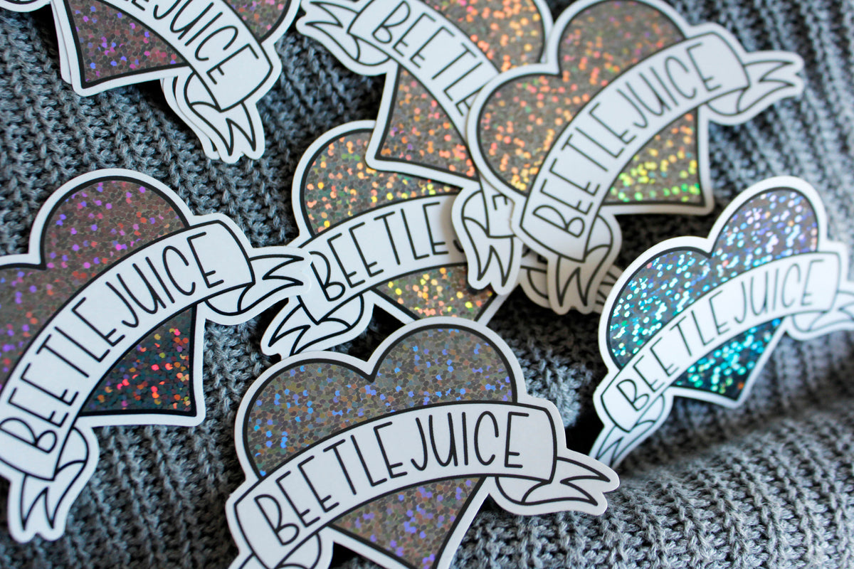 Beetlejuice Glitter Heart Sticker