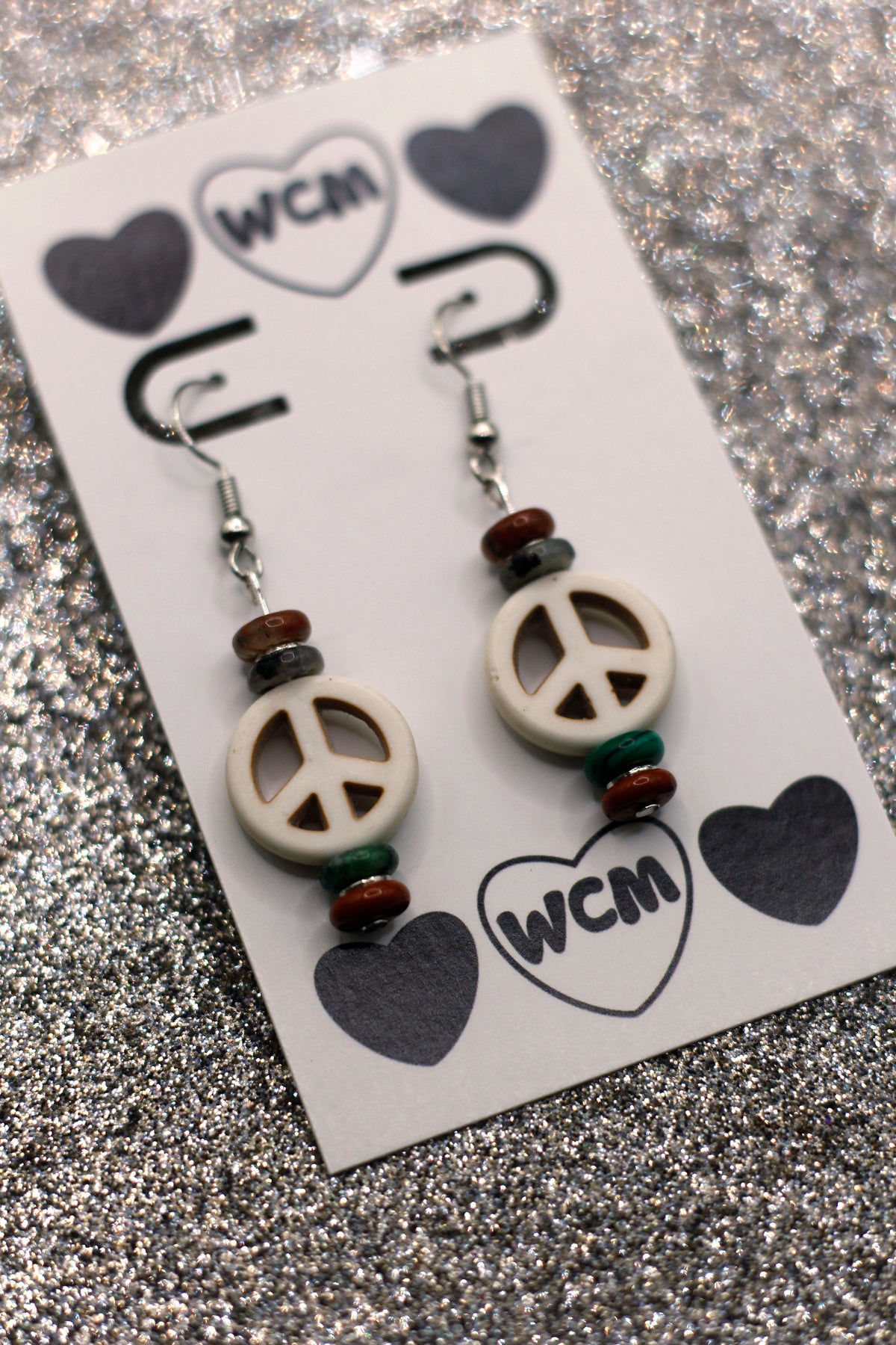 Peace Sign Earrings - Brown
