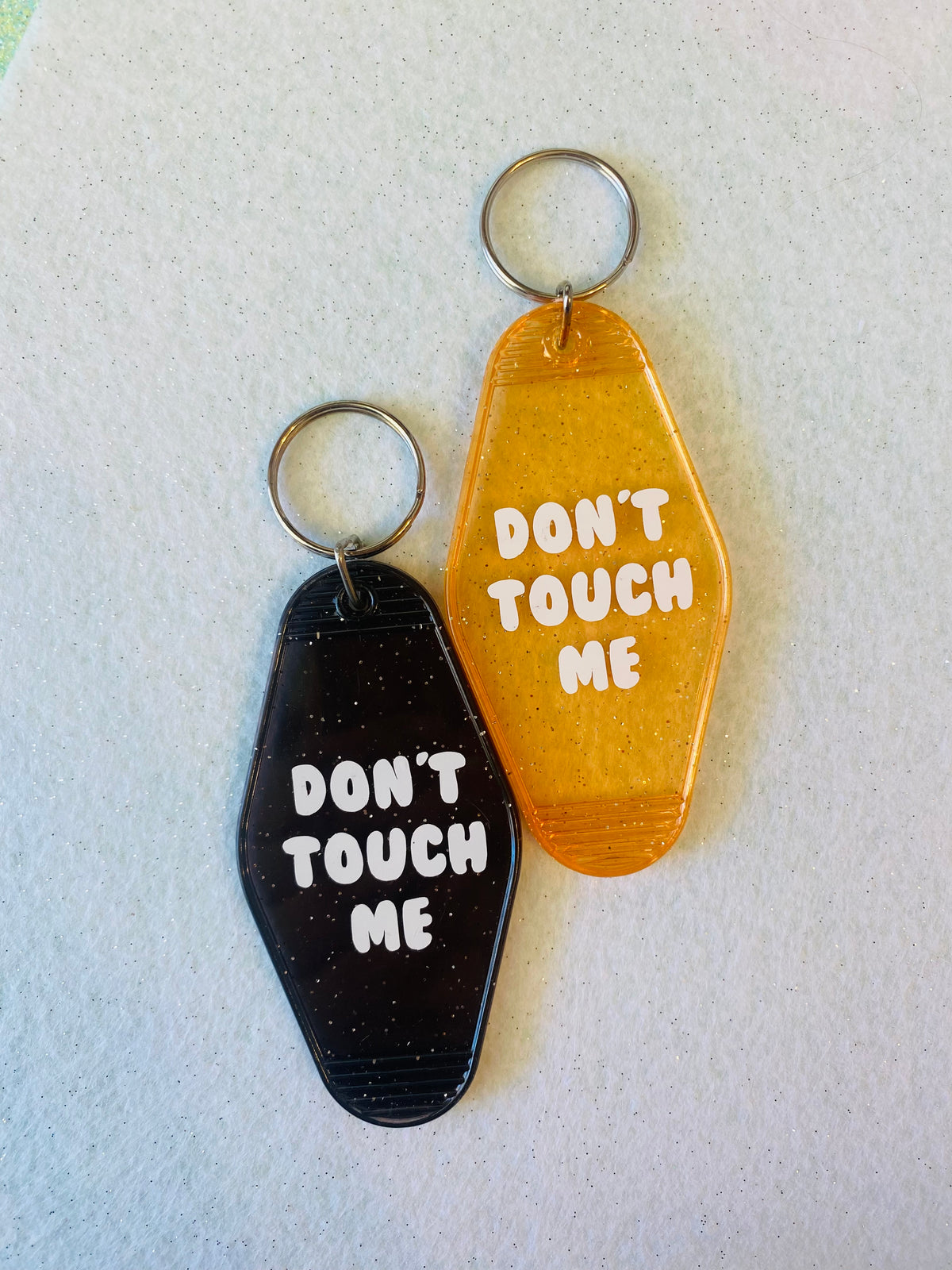 Don't Touch Me Glitter Acrylic Motel Keychain