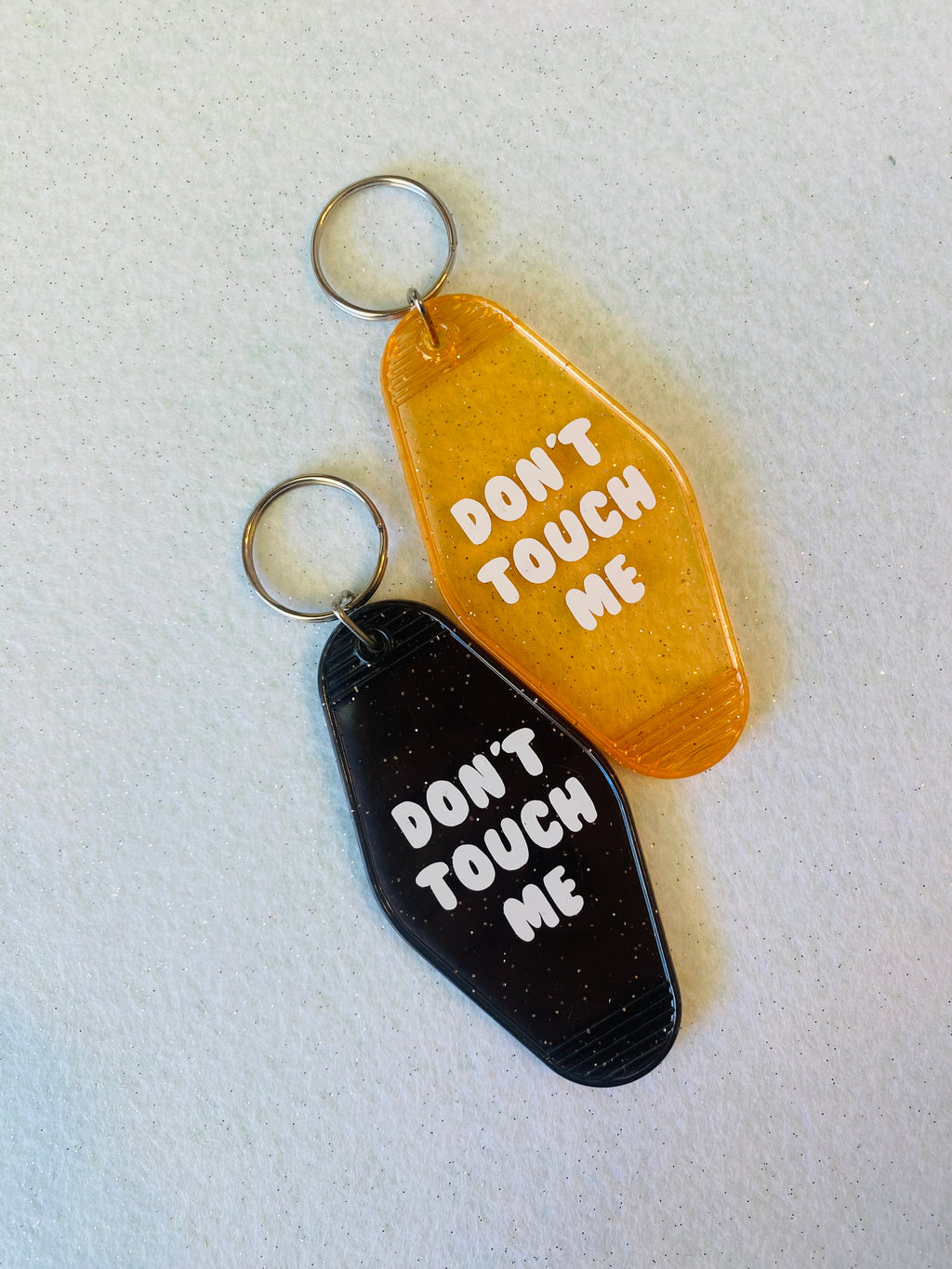 Don't Touch Me Glitter Acrylic Motel Keychain