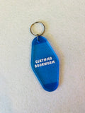 Certified Bookworm Blue Glitter Acrylic Motel Keychain