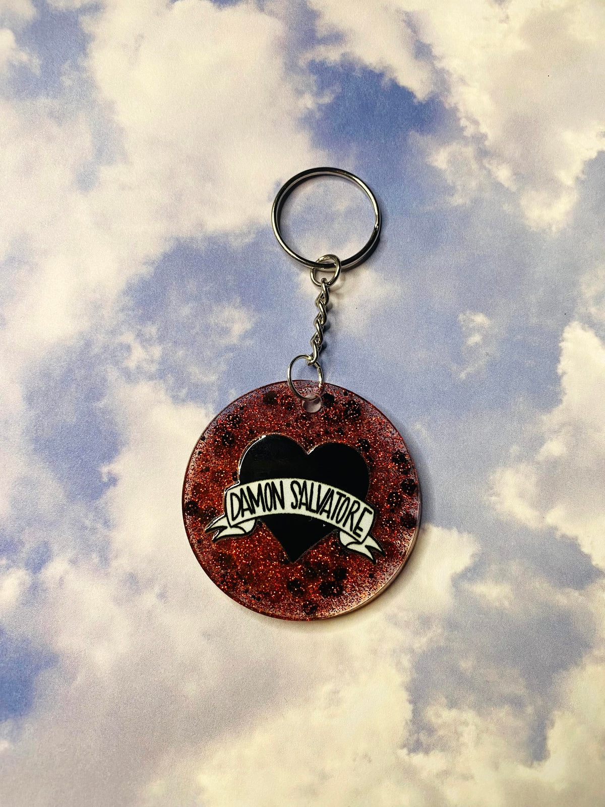 Damon Heart Red Glitter Acrylic Circle Keychain