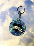 Fox Heart Blue Glitter Acrylic Circle Keychain