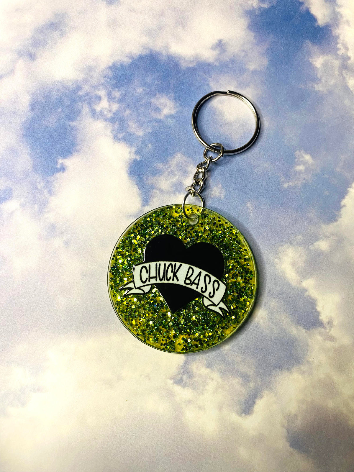 Chuck Heart Green Glitter Acrylic Circle Keychain