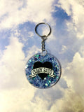 Chuck Heart Blue Glitter Acrylic Circle Keychain