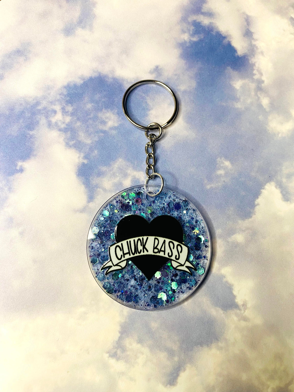 Chuck Heart Blue Glitter Acrylic Circle Keychain