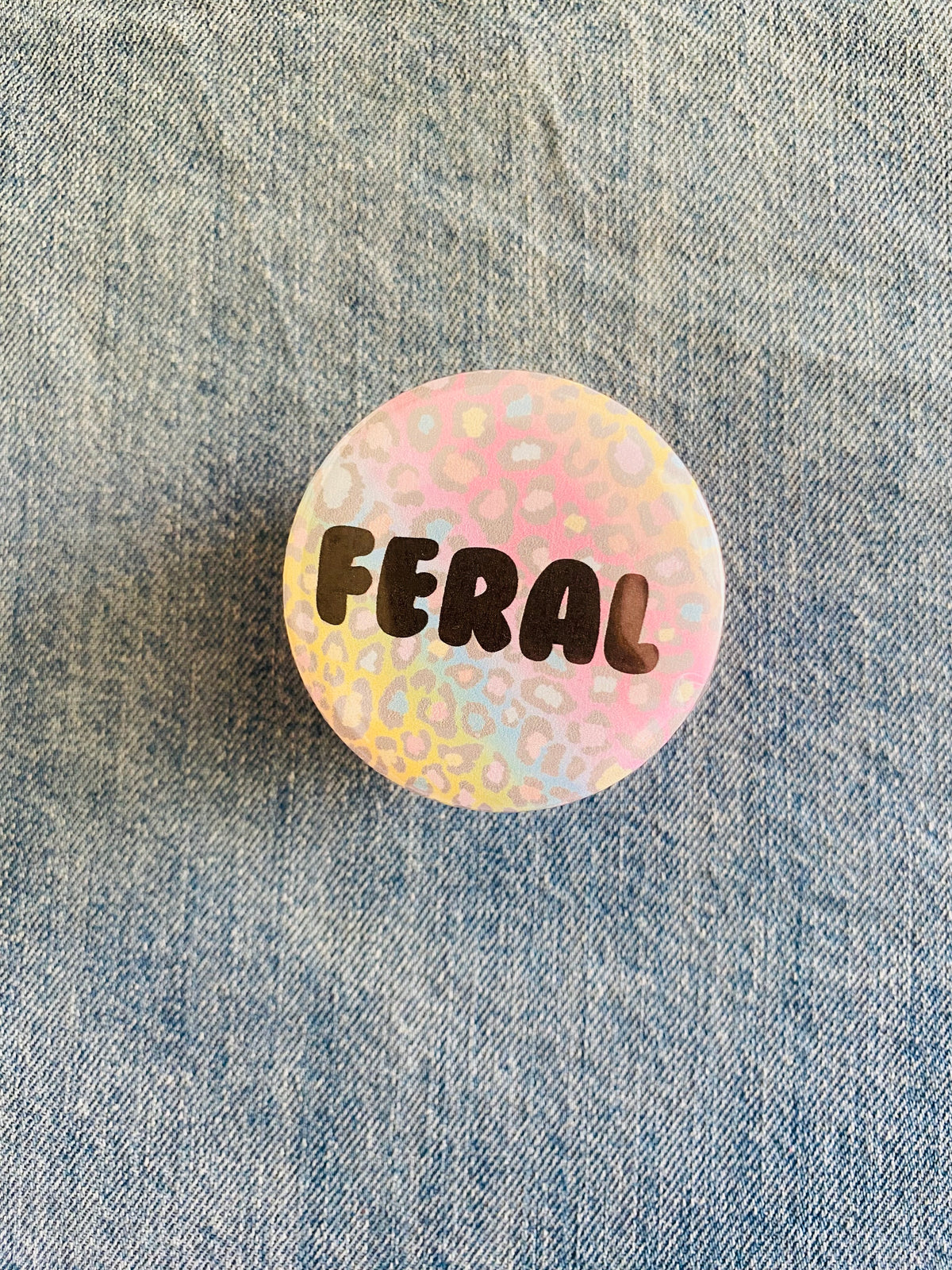 Feral Rainbow Leopard Print 2 Inch Button Pin