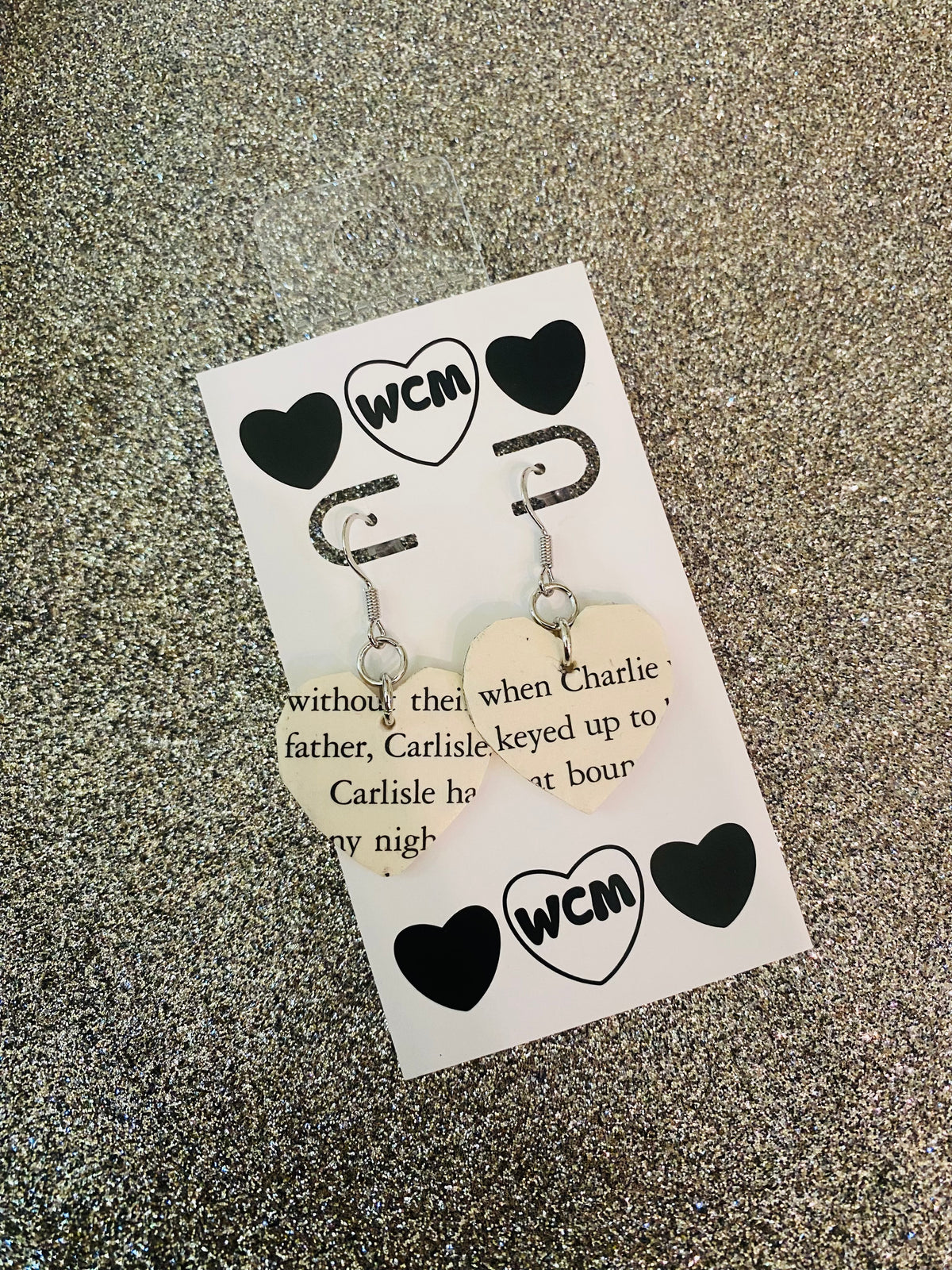 Carlisle and Charlie Book Page Wooden Earrings - Heart