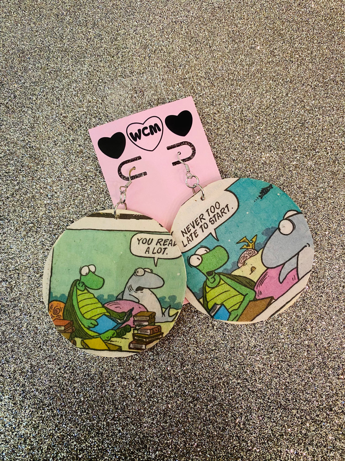 Sherman's Lagoon Comic Strip Page Wooden Earrings - Circle