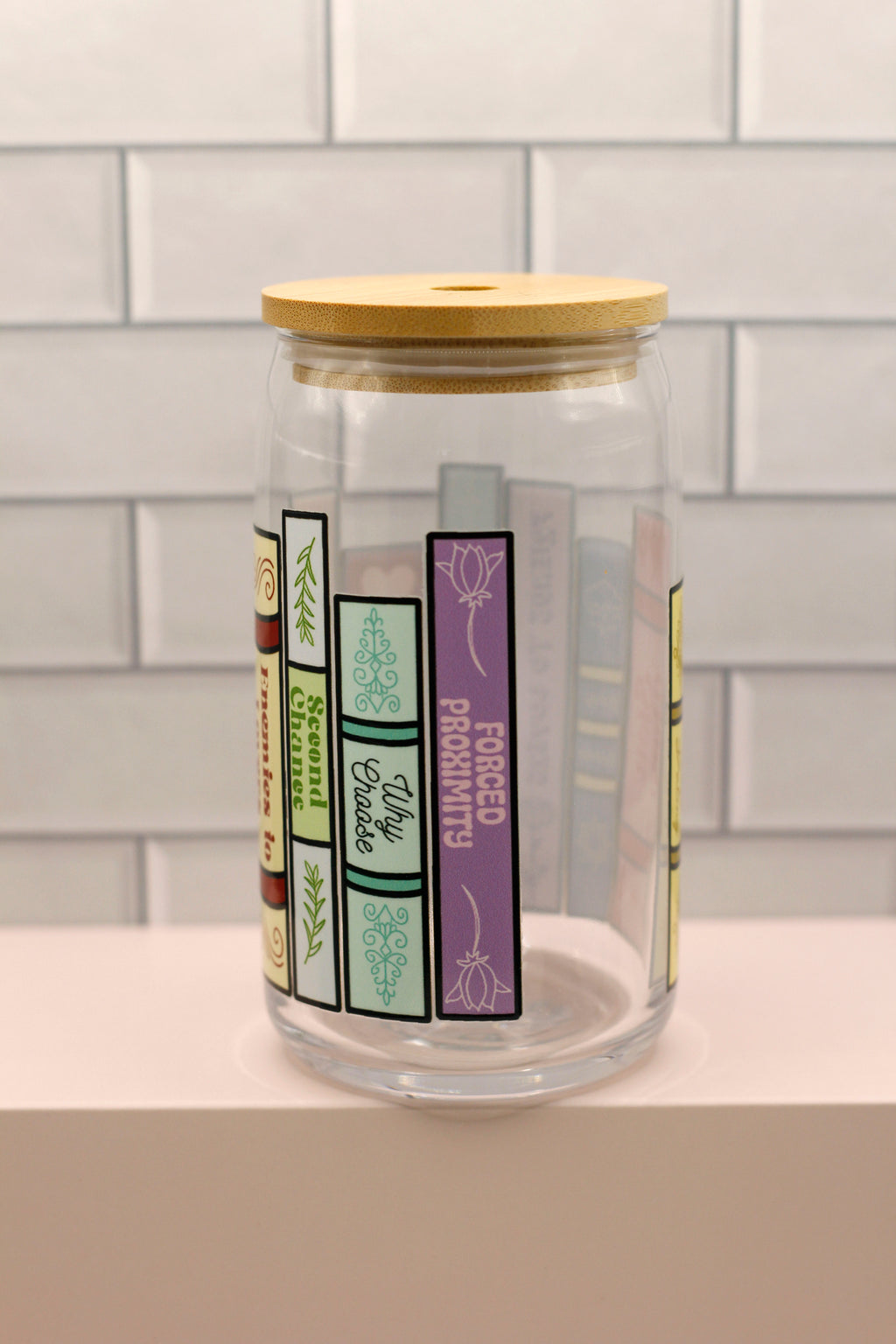Romance Book Spines Glass Can - Rainbow