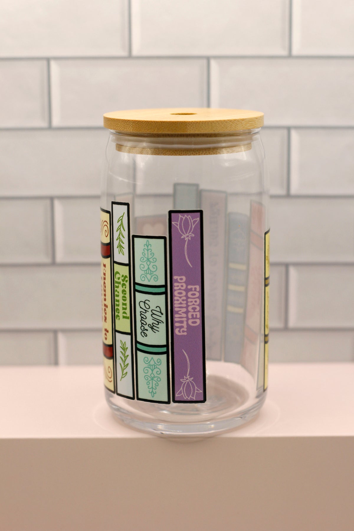Romance Book Spines Glass Can - Rainbow