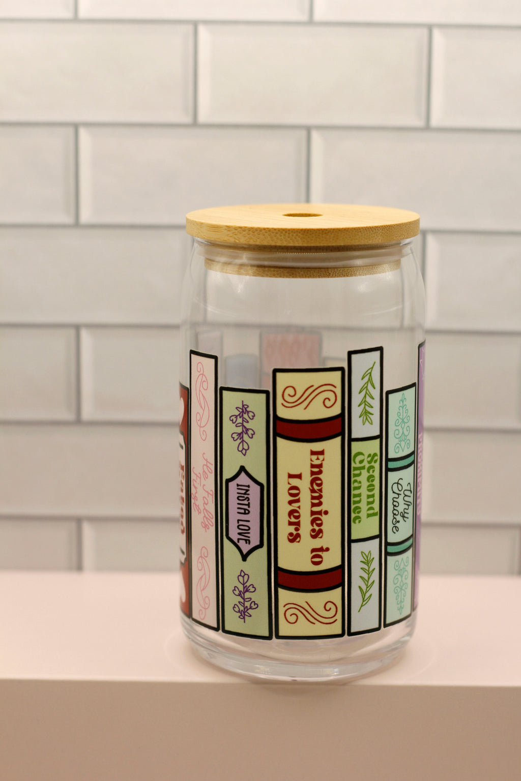 Romance Book Spines Glass Can - Rainbow