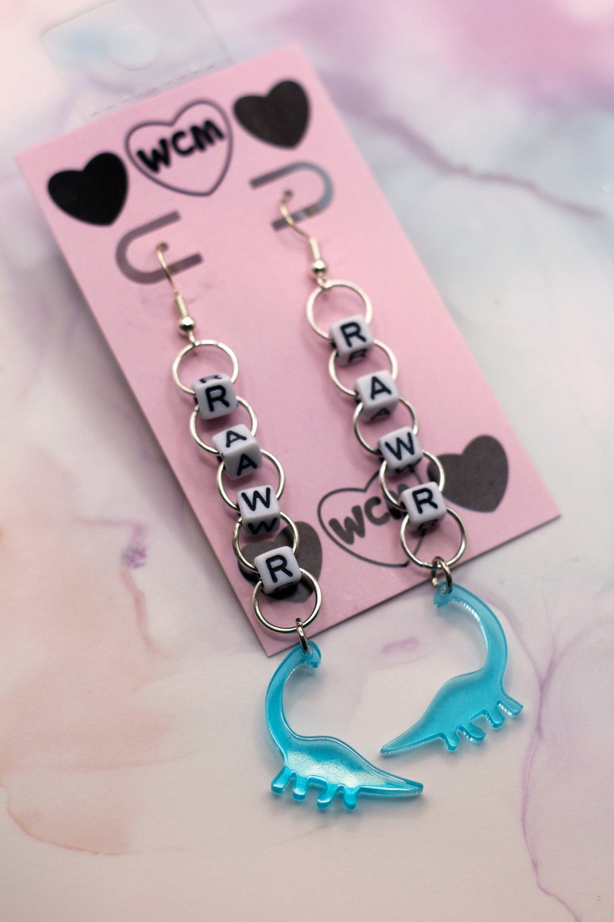 Rawr Letter Bead Earrings - Blue Brachiosaurus