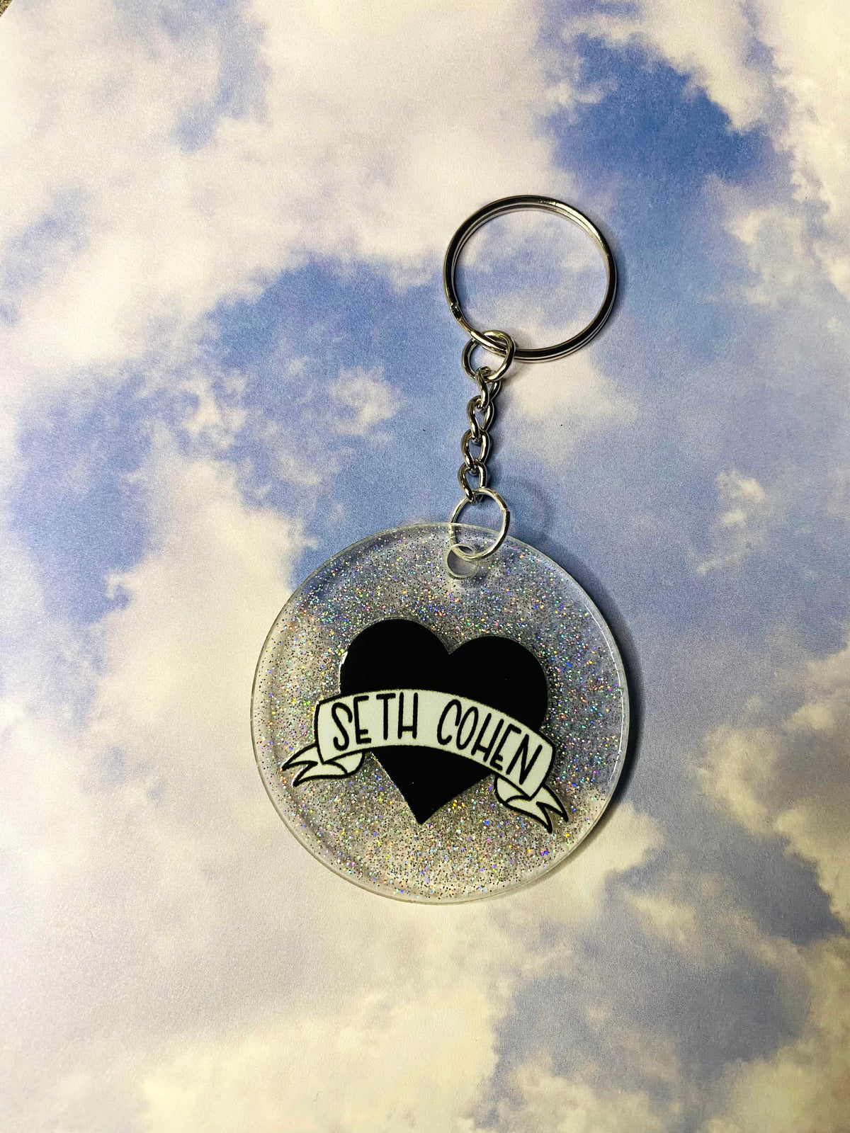 Seth Heart Holographic Glitter Acrylic Circle Keychain