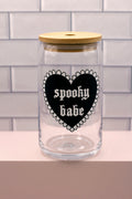 Spooky Babe Black Heart Glass Can