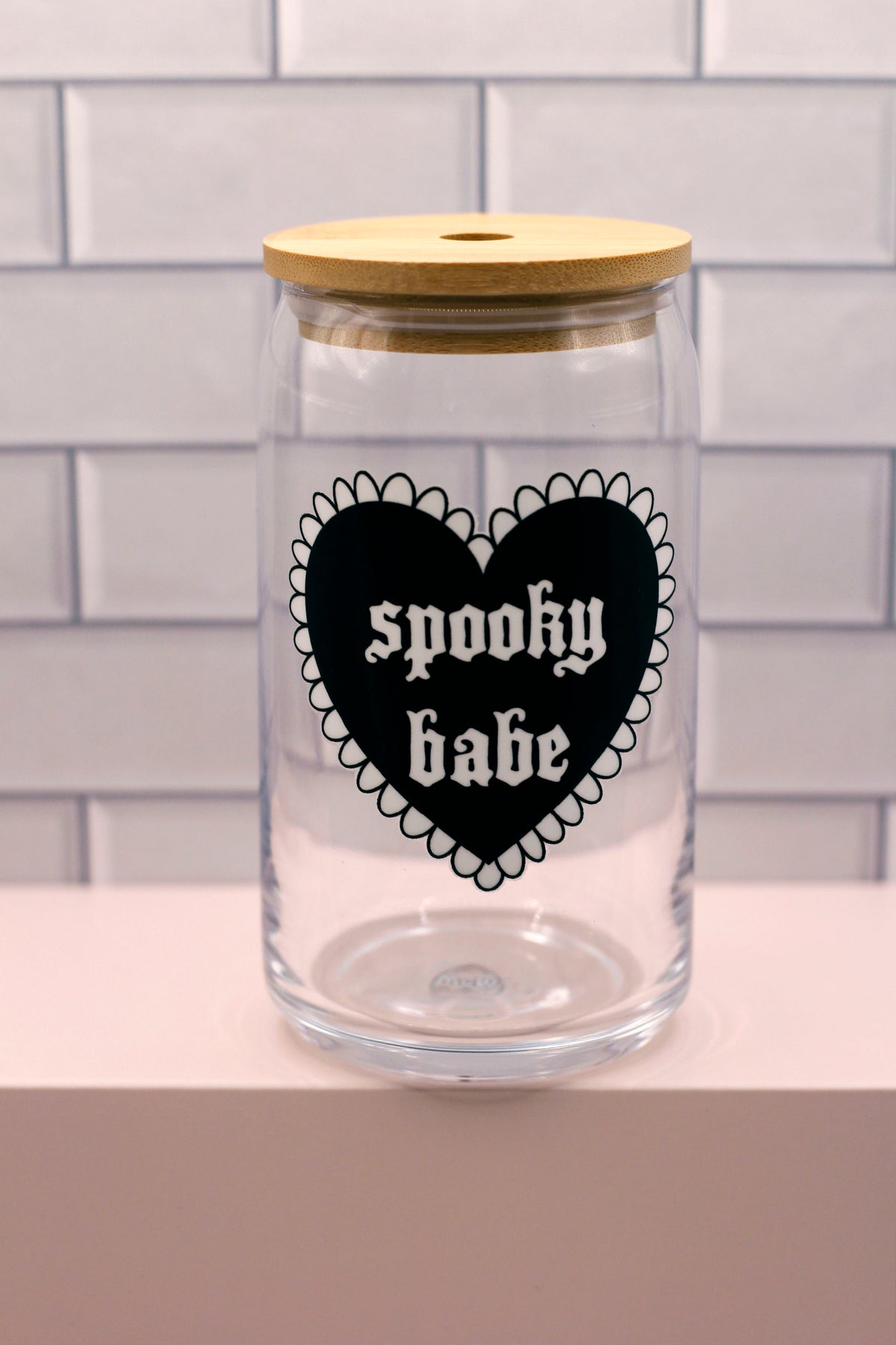 Spooky Babe Black Heart Glass Can