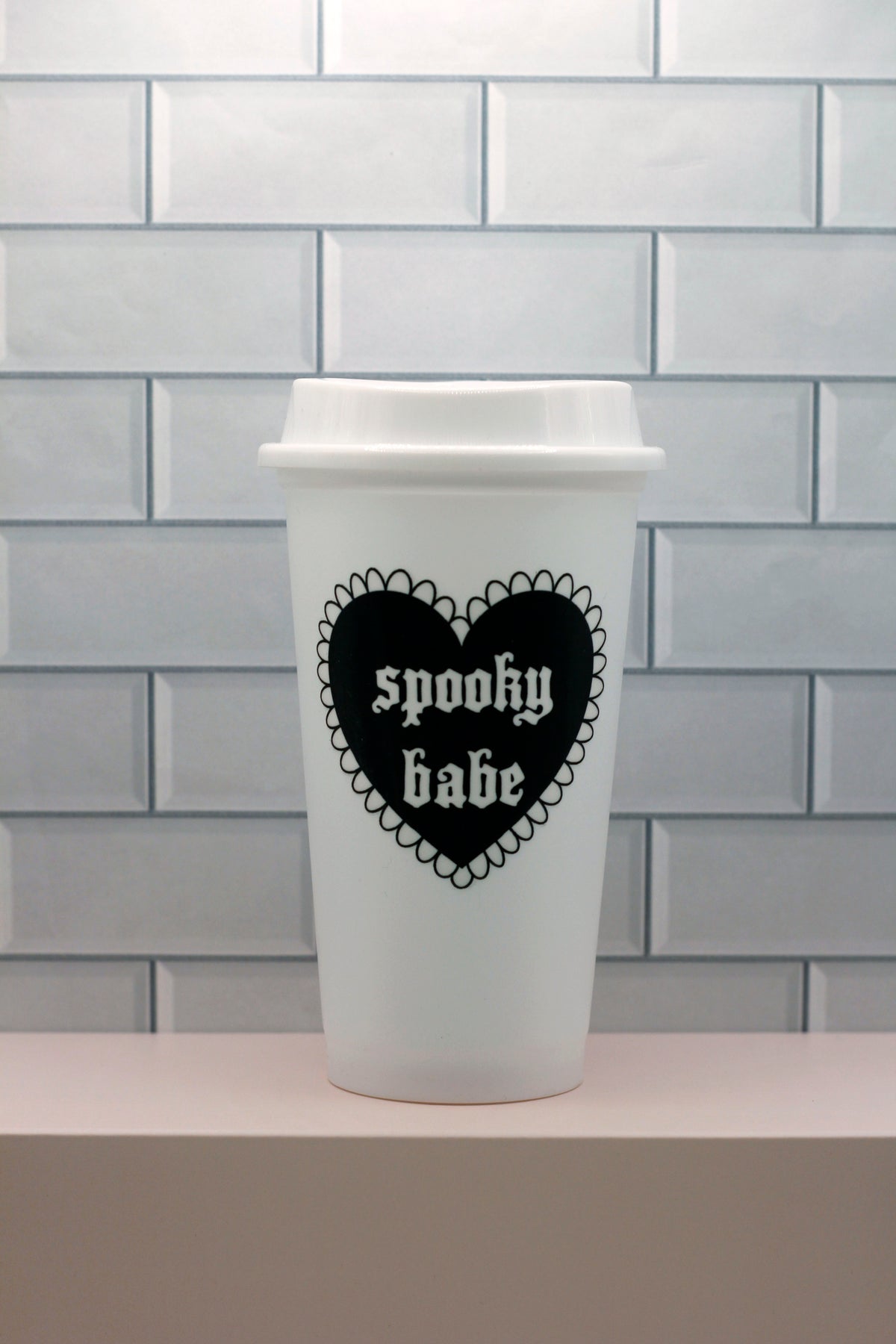 Spooky Babe Black Heart Plastic Tumbler