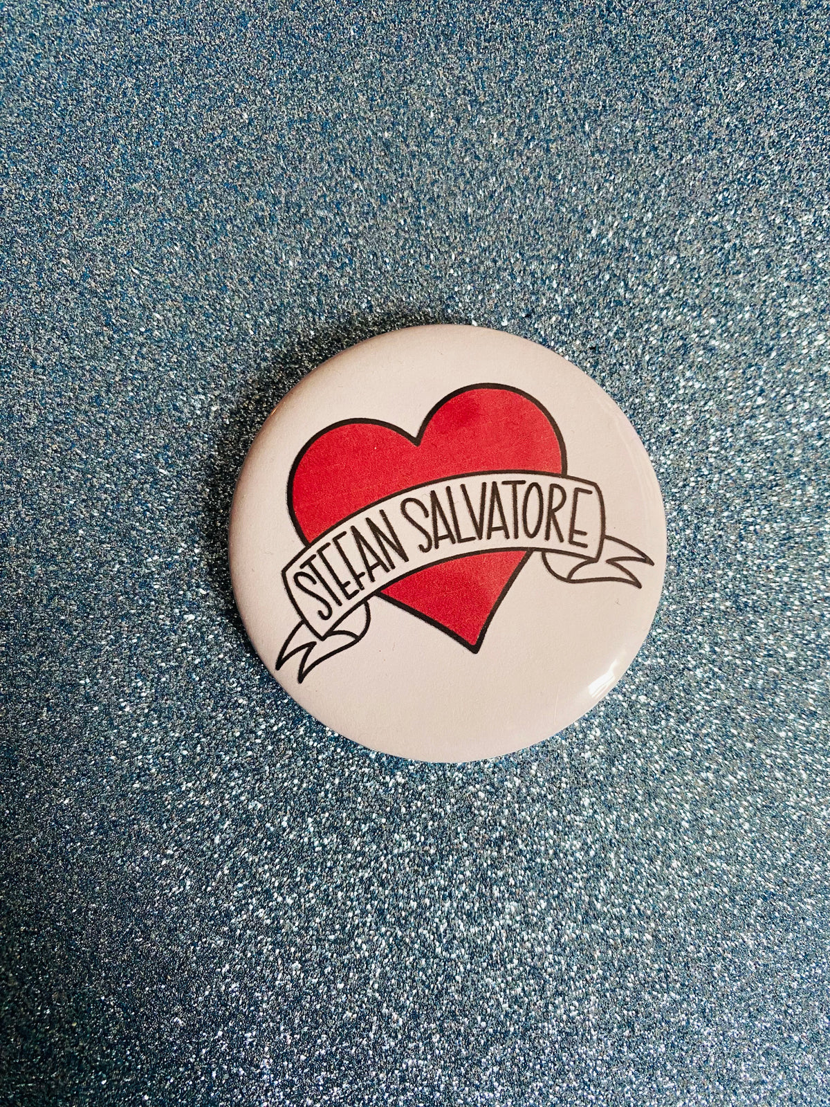 Stefan Salvatore Red Heart 2 Inch Button Pin