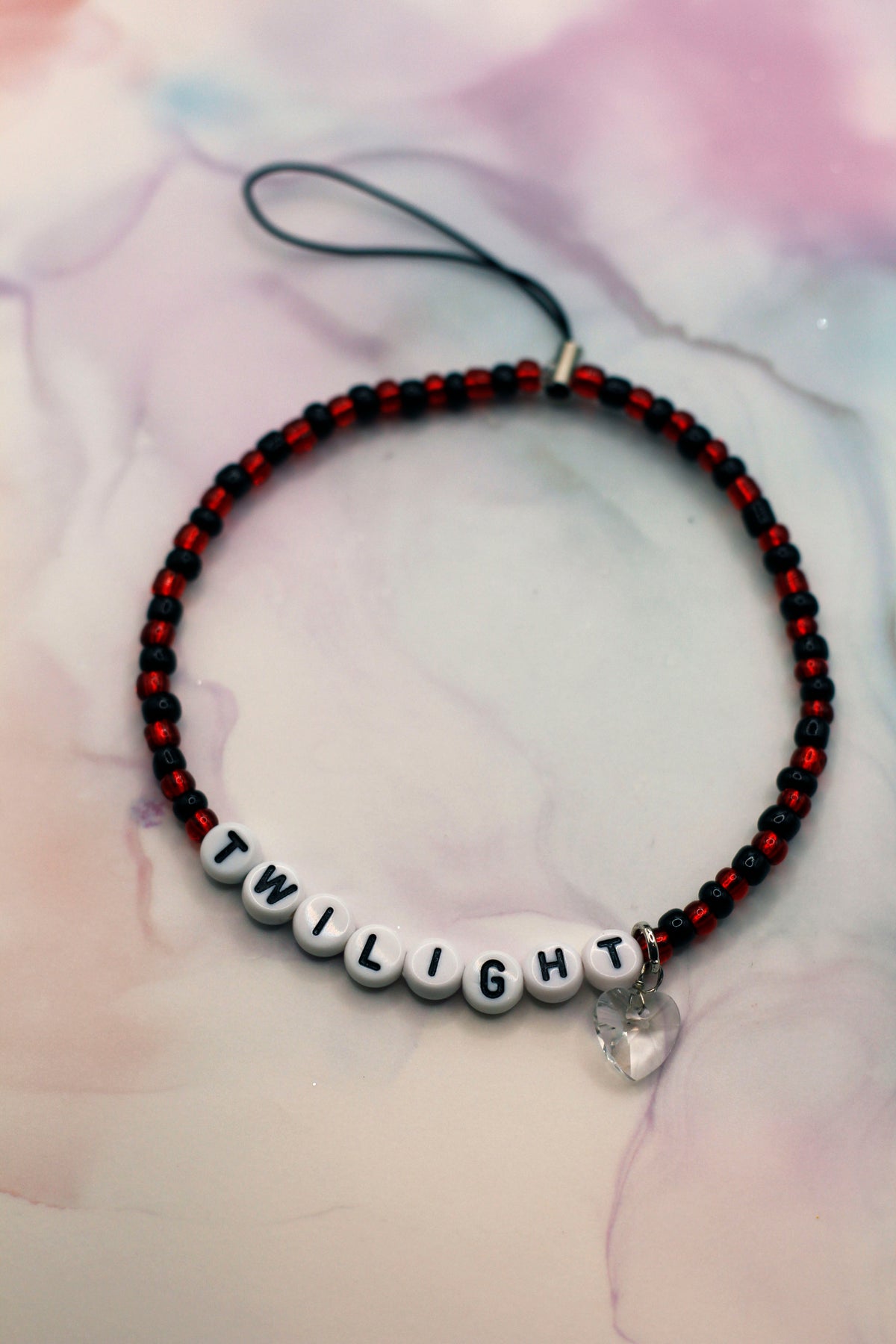 Twilight Red and Black Crystal Heart Phone Charm