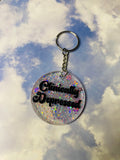 Clinically Depressed Holographic Flowers Glitter Acrylic Circle Keychain