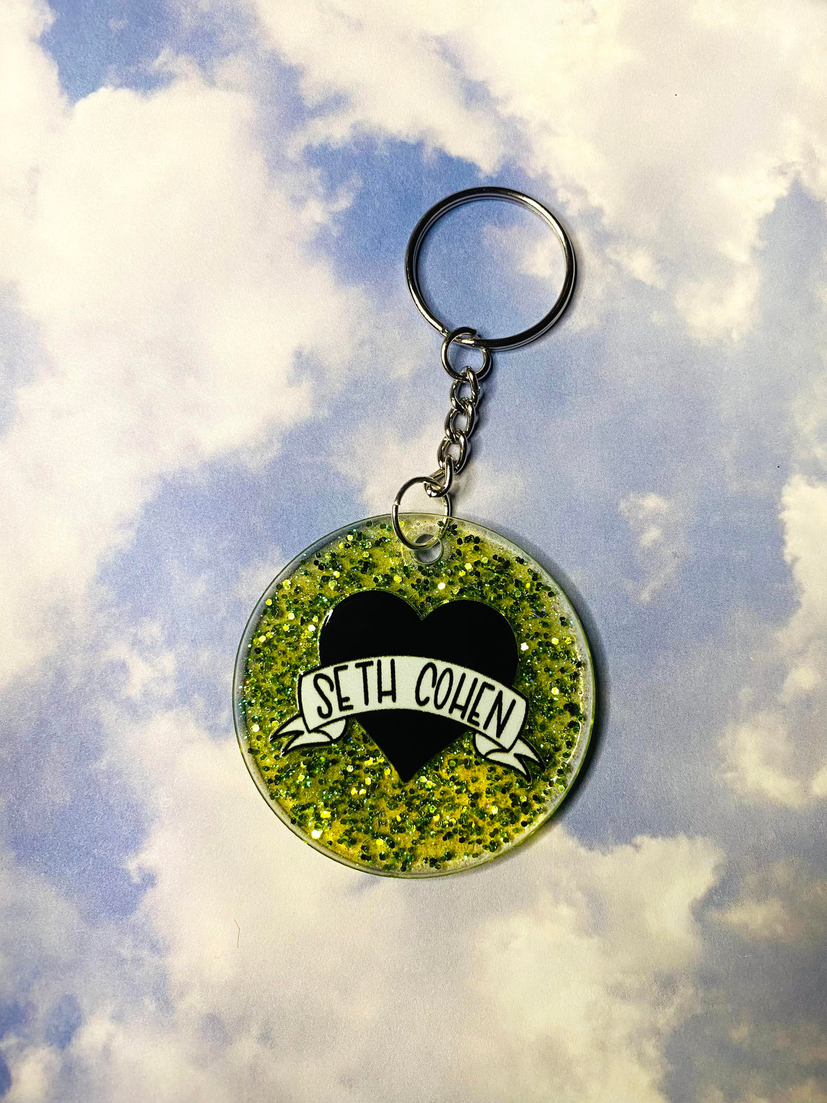 Seth Heart Green Glitter Acrylic Circle Keychain