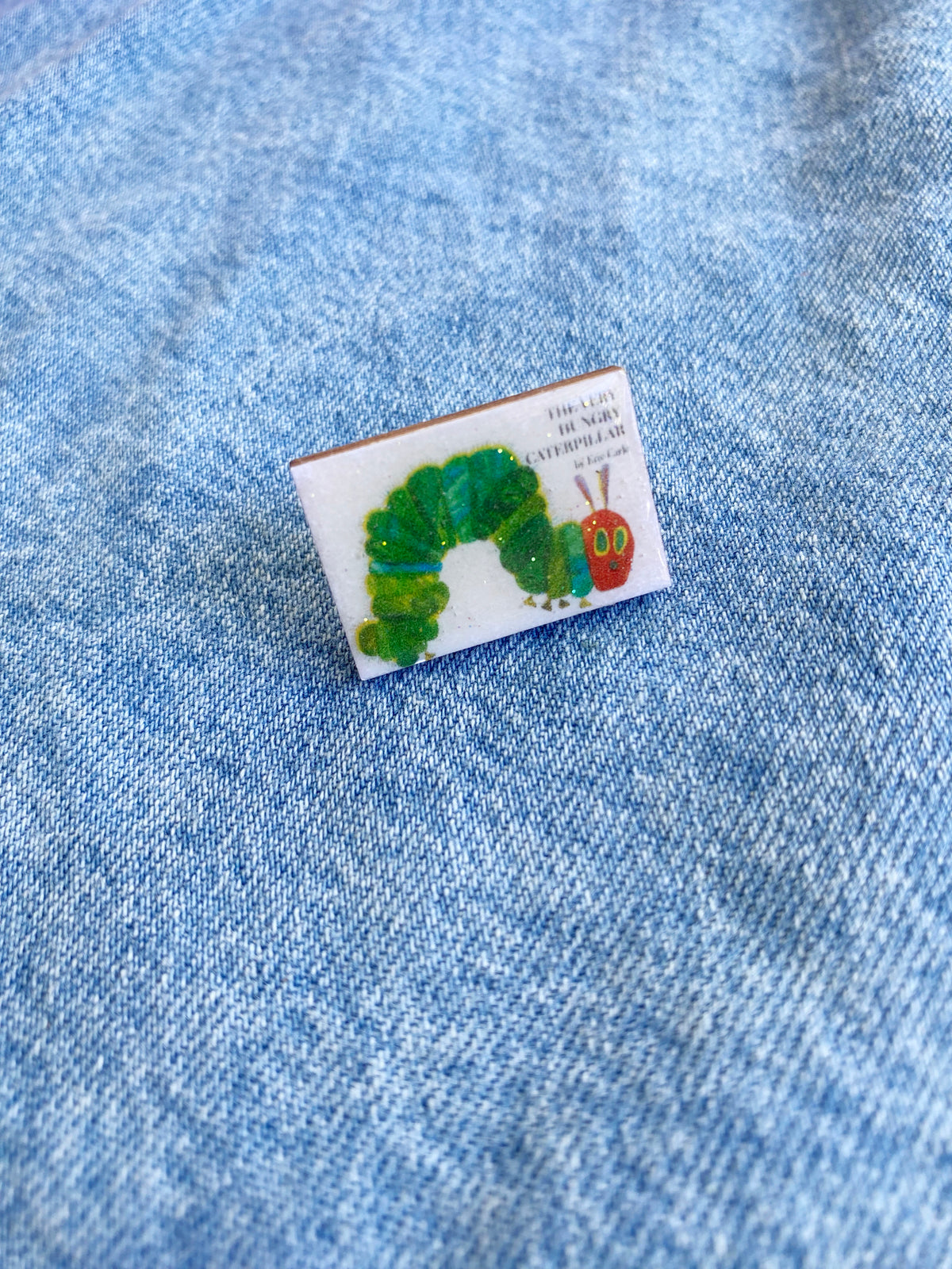 Custom Book Cover Glitter Resin Wood Pin