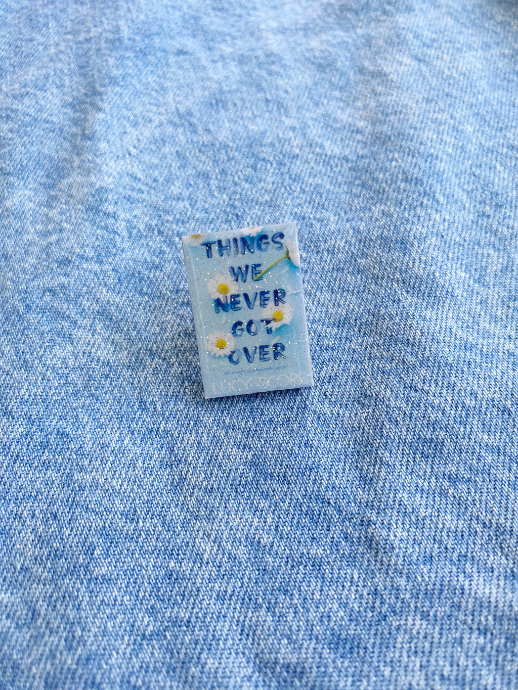 Custom Book Cover Glitter Resin Wood Pin